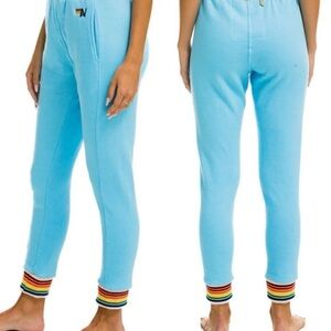 Aviator Nation Rainbow Rib Pocket Sweatpants in Ocean, size M LIKE NEW
